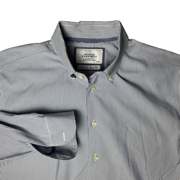 Charles Tyrwhitt Other - Charles Tyrwhitt Button Down Shirt Mens 17/37 Blue Pinstripe Non Iron Classic